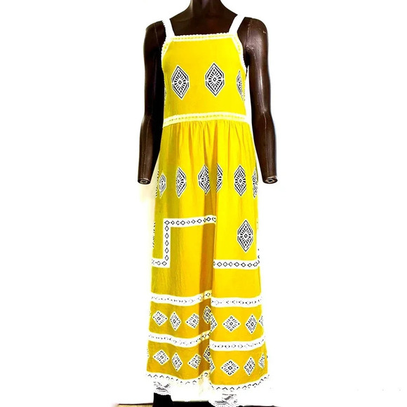 MISSLOOK Women's Lace Strap Tribal Aztec Printed Maxi Sundress Yellow Size S - Picture 1 of 14